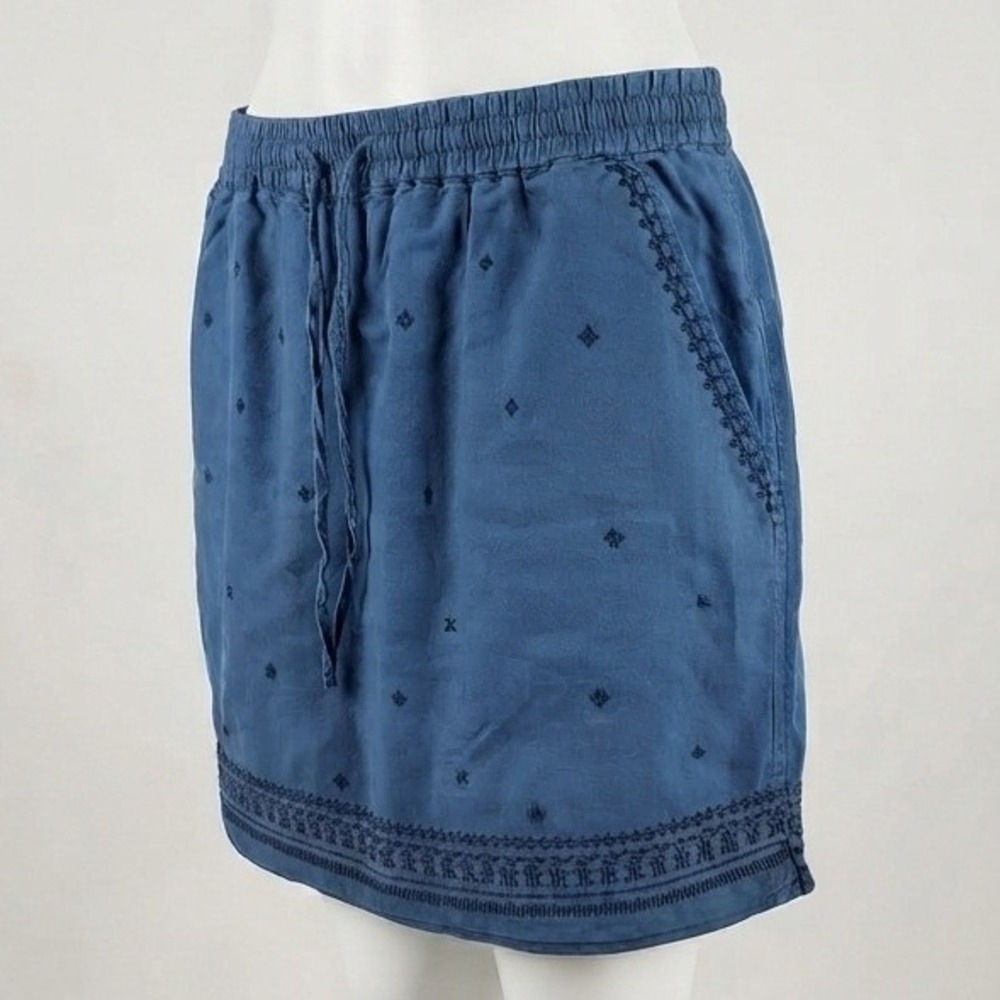 J.Crew Blue Linen Chambray Cotton Embroidered Mini Skirt Drawstring Waist Small